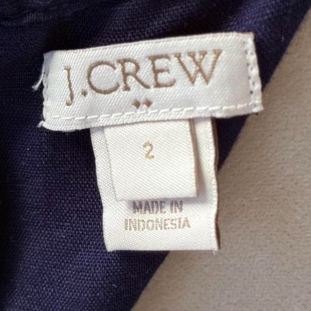 J Crew Navy Blue Floral Embroidered Linen Cotton Blend Shift Dress - Size 2 - Picture 6 of 8